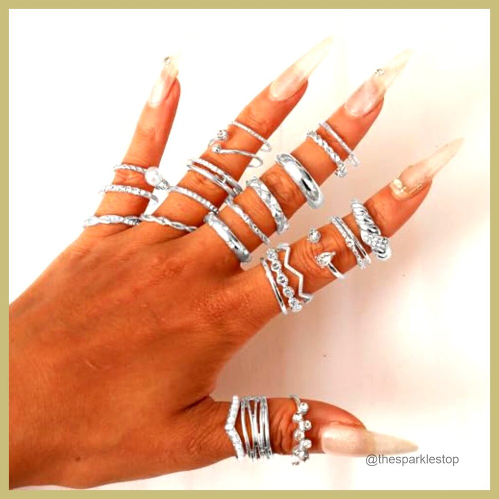 Silver Plated Brass Stackable Knuckle Rings Set W… - image 4